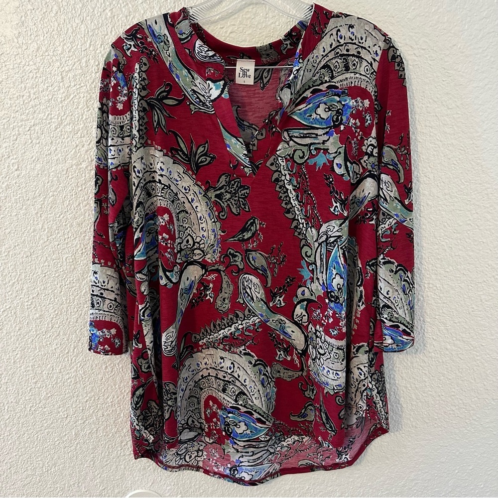 Sew In Love Red Paisley Print Women’s Quarter Sleeve Blouse